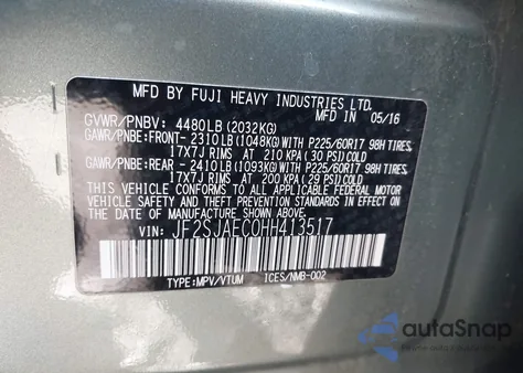 2017 Subaru Forester 2.5I Premium z USA, uszkodzony, nr VIN JF2SJAEC0HH413517